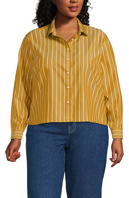 Lands' End Plus Size No Iron Boxy Cropped Shirt In Brown