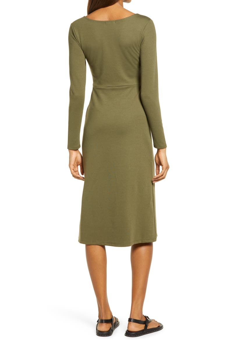 Long Sleeve Side Slit Midi Dress, Alternate, color, OLIVE NIGHT