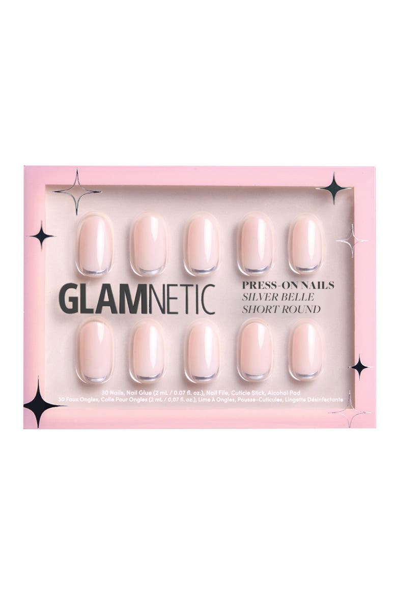 Short Round Press-On Nails Set, Main, color, SILVER BELLE