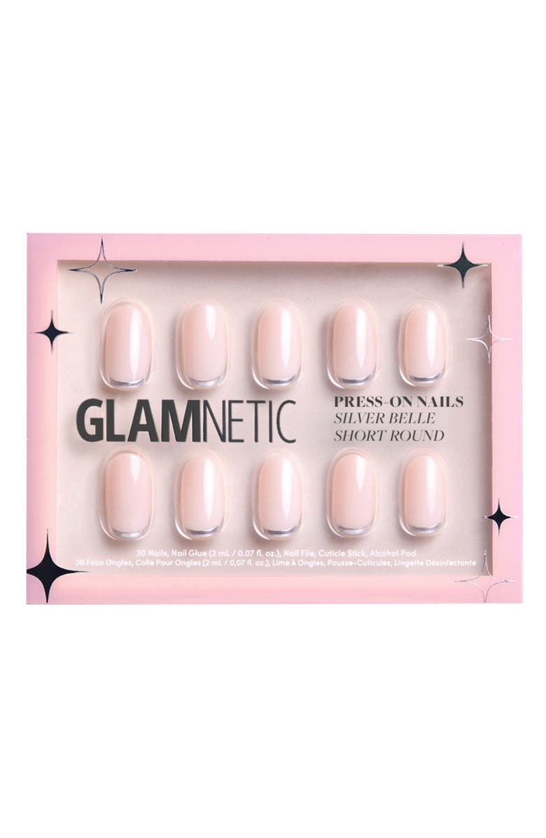 GLAMNETIC Short Round Press-On Nails Set, Main, color, Silver Belle