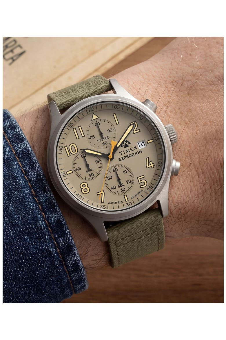 Expedition Sierra Chronograph Fabric Strap Watch, Alternate, color, TAN
