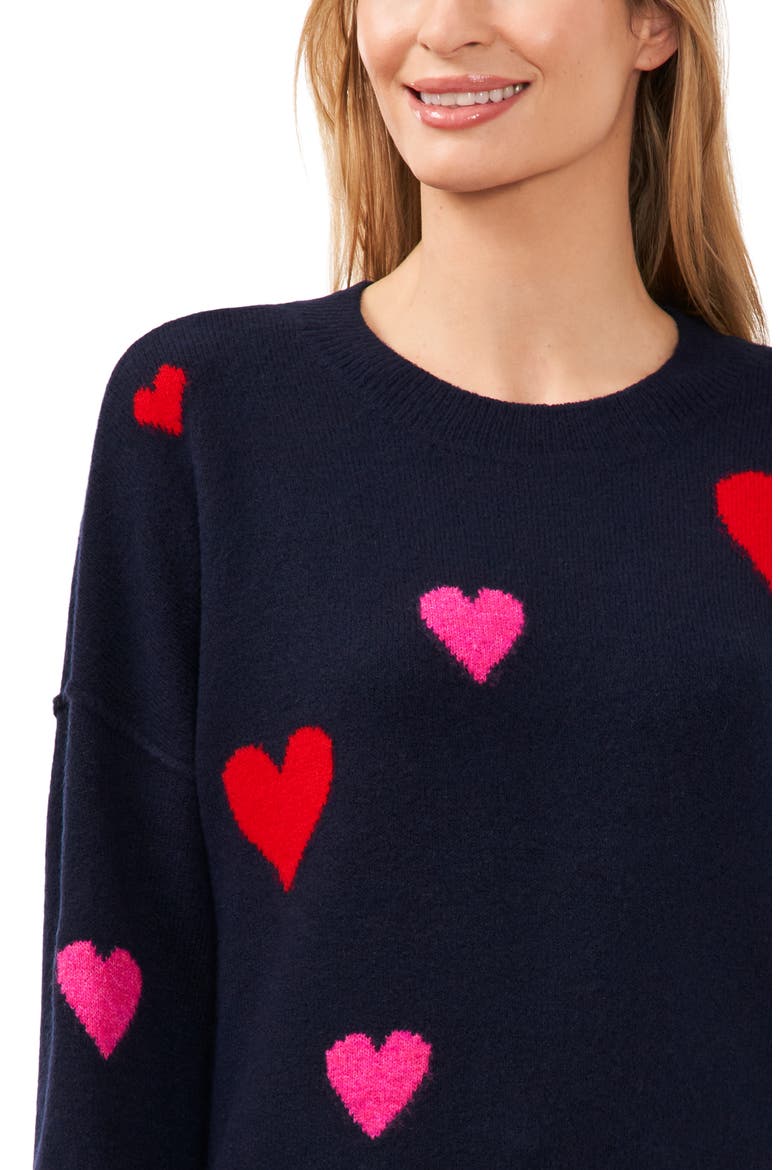 Heart Pattern Intarsia Sweater, Alternate, color, CLASSIC NAVY