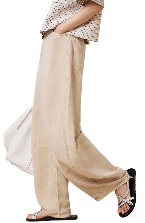 Allsaints Womens Sand Brown Jett Barrel-leg Linen-blend Trousers