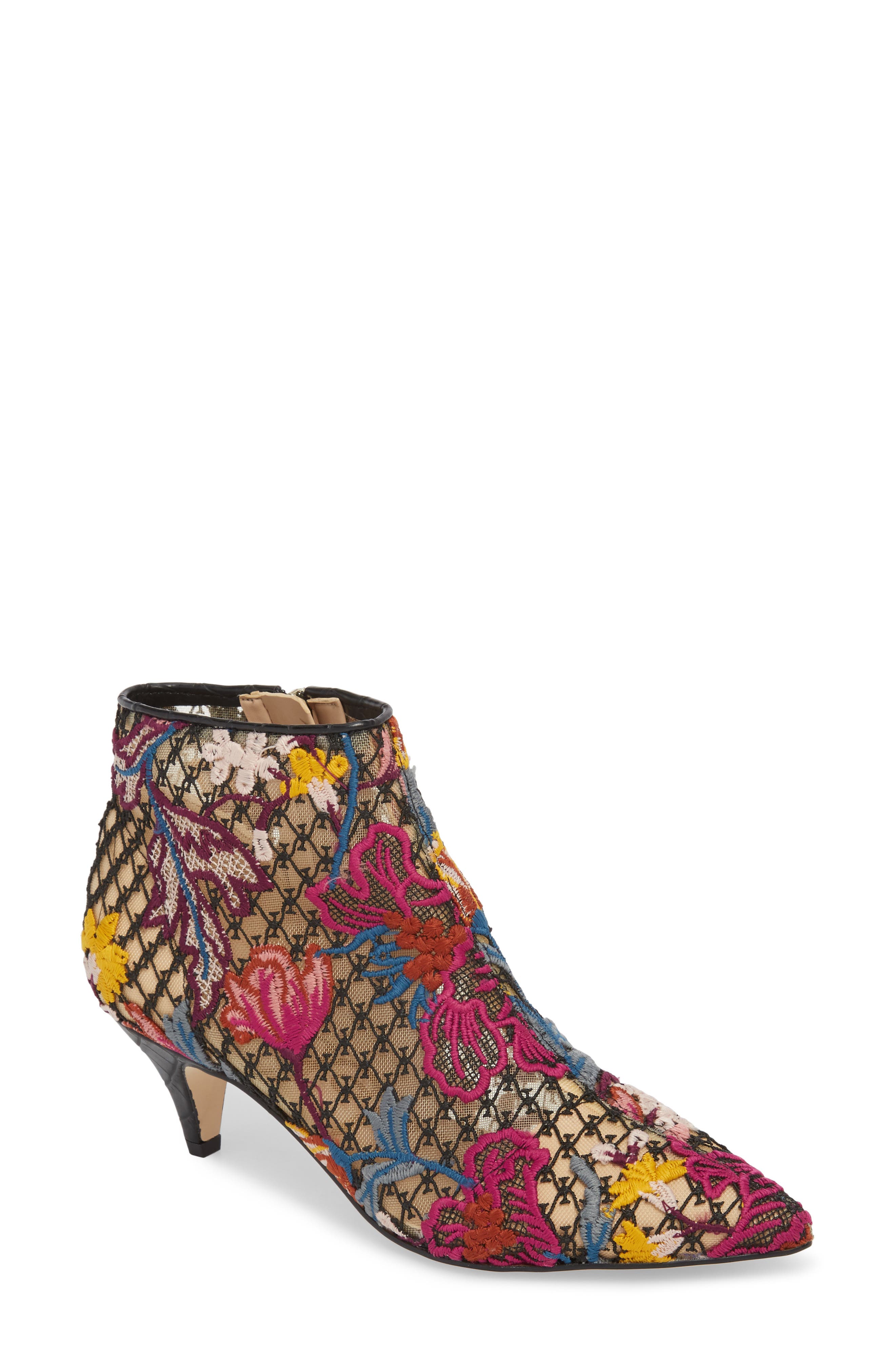 Kinzey Pointy Toe Bootie, Main, color, BRIGHT MULTI FLORAL LACE