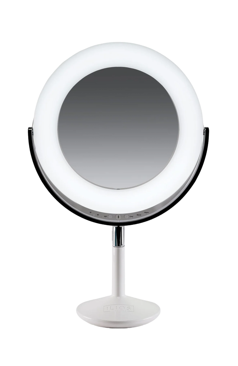 Ilios Lighting Beauty Ring Brightness-Controlled Dual-Magnification Makeup Mirror, Main, color, White