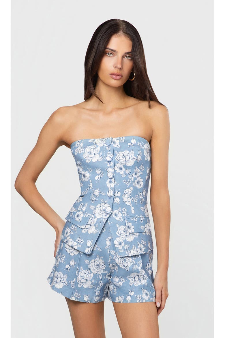 Carmine Floral Linen Shorts, Main, color, Heritage Toile Bl/Wh