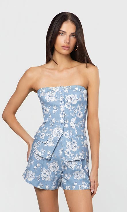 Carmine Floral Linen Shorts