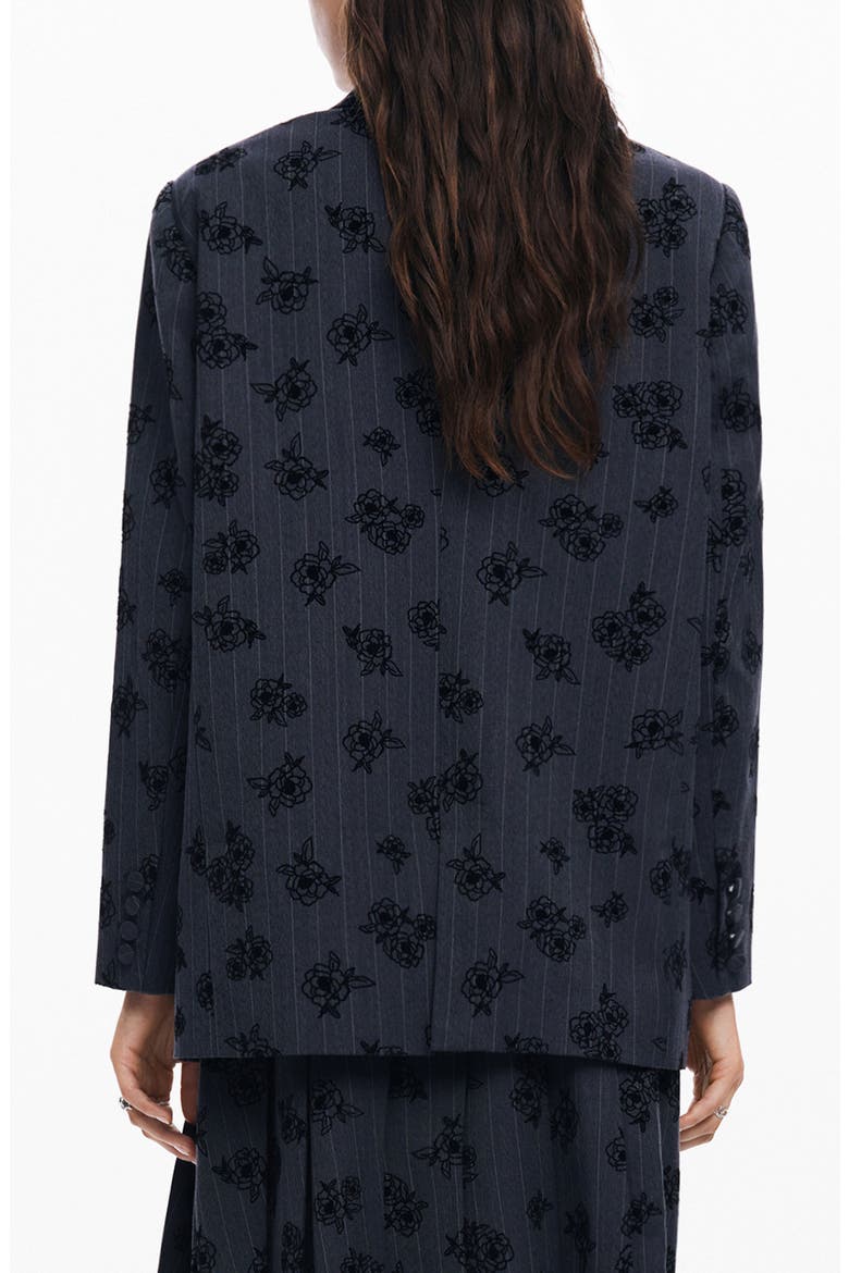 Ame Floral Embroidery Pinstripe Jacket, Alternate, color, BLACK