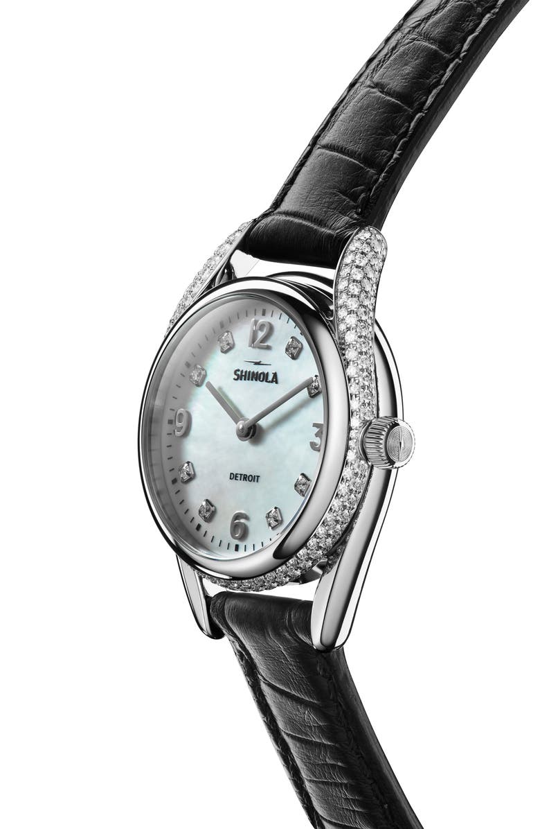 Shinola Derby Diamond & Mother-of-Pearl Bracelet Watch, 30mm, Alternate, color, Off-White Mop W/ Diamond