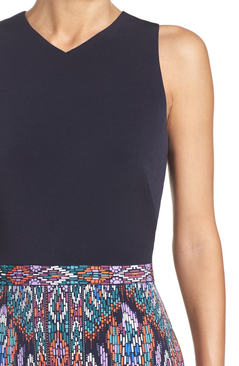 Maggy London Scuba Midi Dress, Alternate, color, Soft White/ Dark Purple