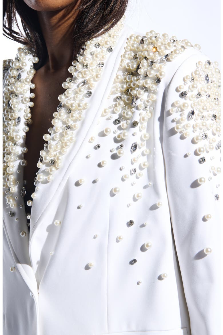Pearlized Embellished Blazer, Alternate, color, WHITE