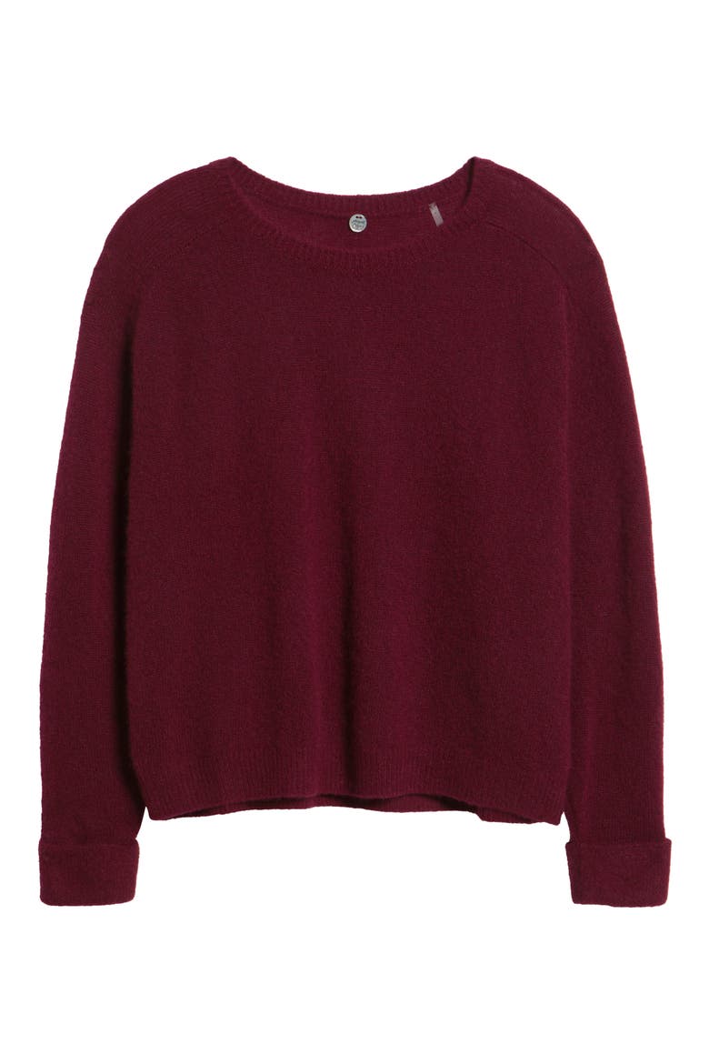 Crewneck Rolled Cuff Cashmere & Silk Sweater, Alternate, color, PORT