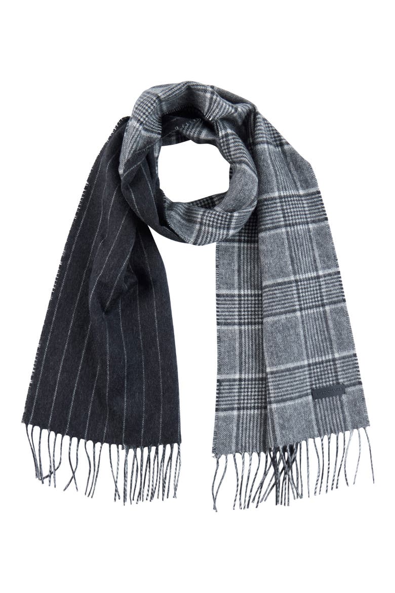 Silk & Cashmere Double Face Plaid Print Scarf, Main, color, BLACK