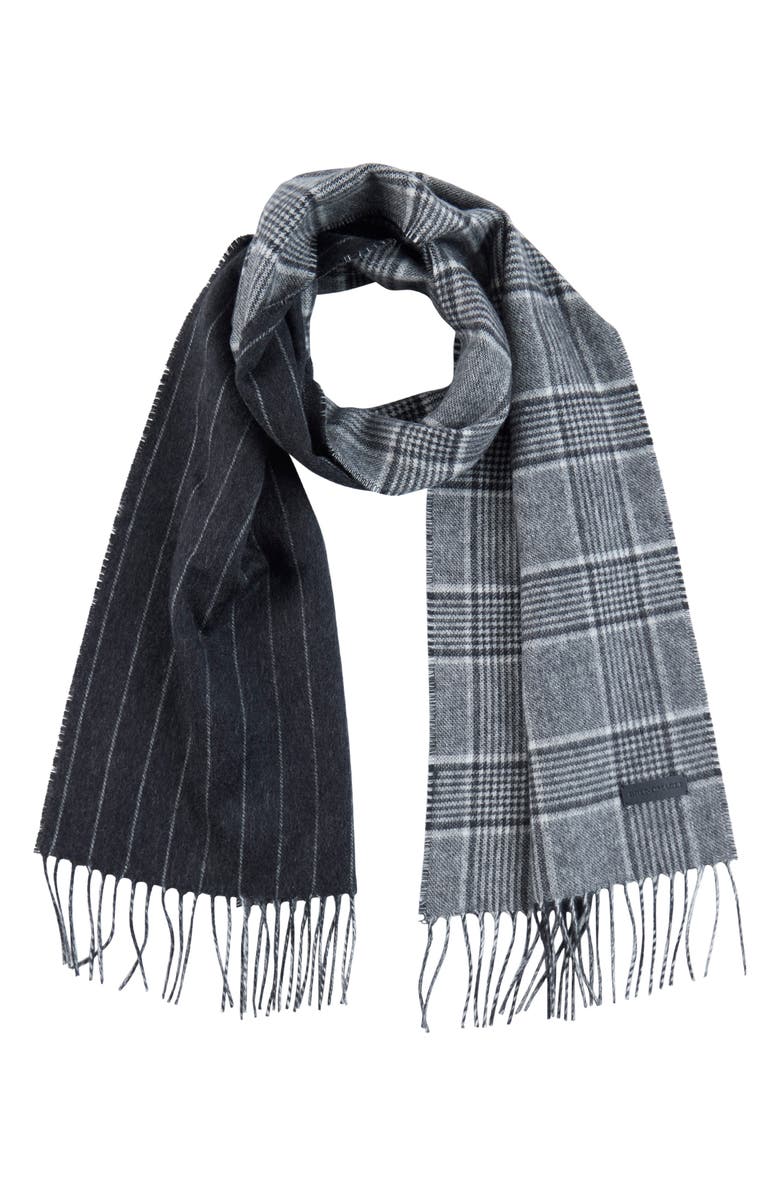 Bruno Magli Silk & Cashmere Double Face Plaid Print Scarf, Main, color, Black