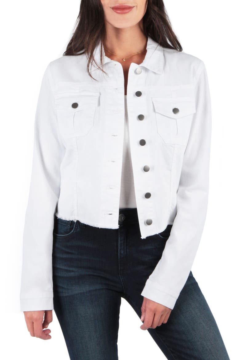 Kara Frayed Denim Trucker Jacket, Main, color, OPTIC WHITE