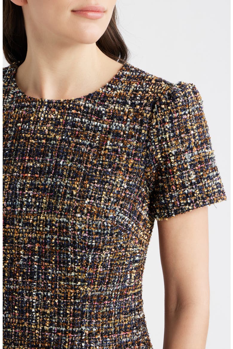 Jewel Neck Tweed Shift Dress, Alternate, color, NAVY MULTI