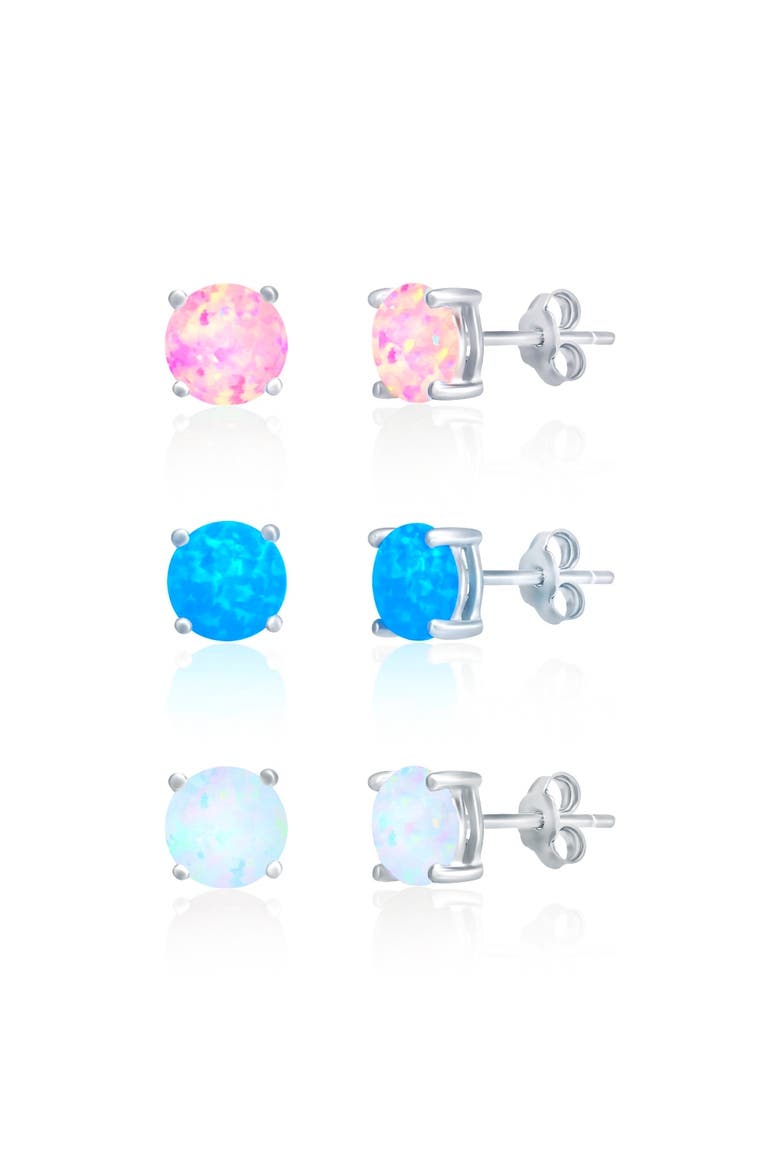 Set Of 3 Opal Earrings, Main, color, Silver