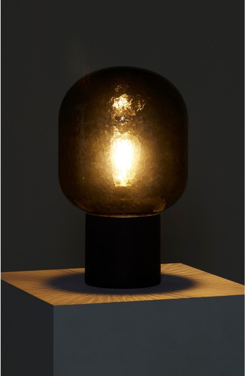 Brightech Bruce 16" LED Table Lamp with Cement Base and Textured Glass Dome, Alternate, color, Classic Black