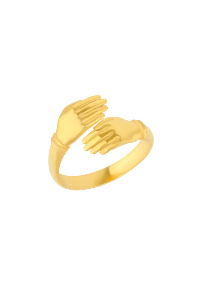 New Hug Ring With Hands Sterling Silver and Gold Plated, Main, color, Gold