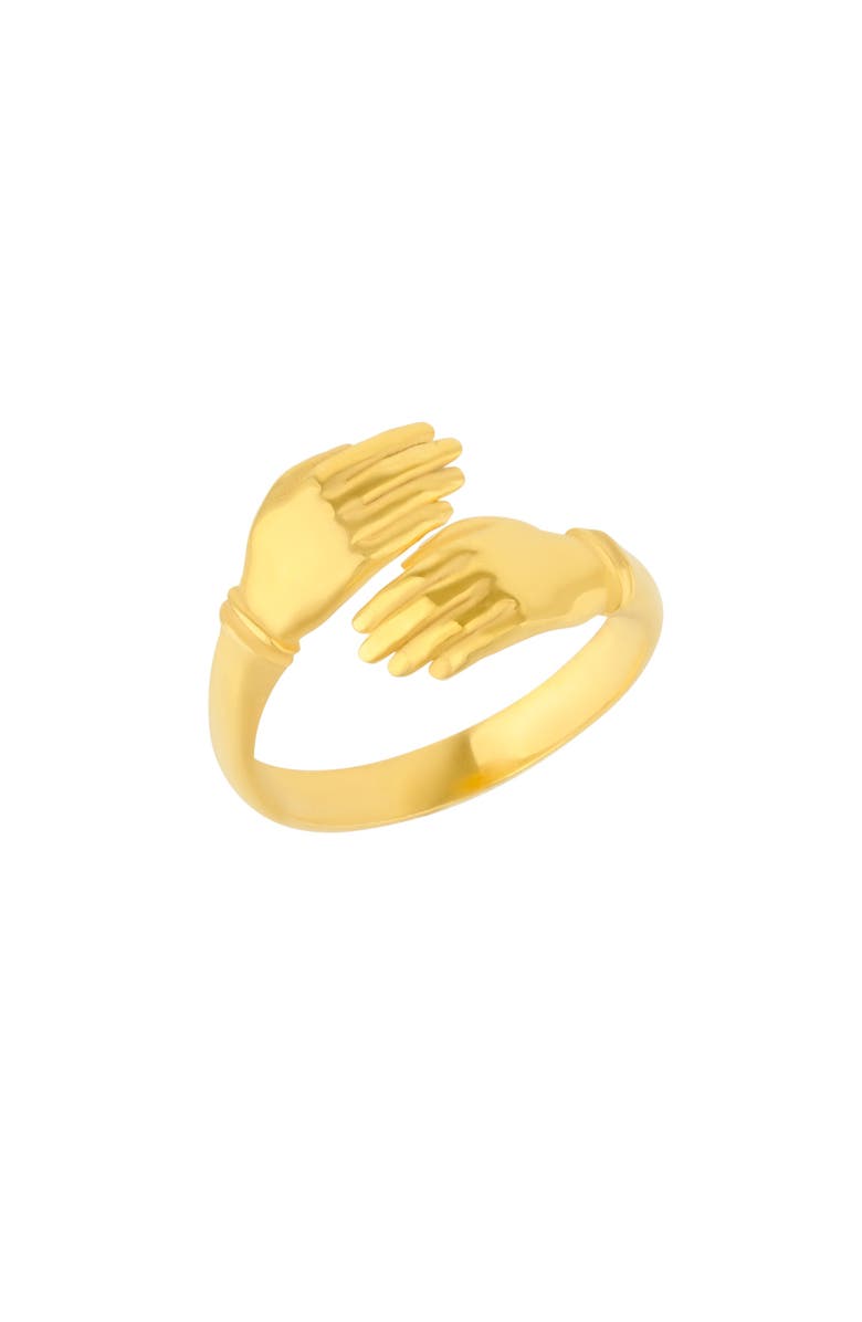 Spero London New Hug Ring With Hands Sterling Silver and Gold Plated, Main, color, Gold