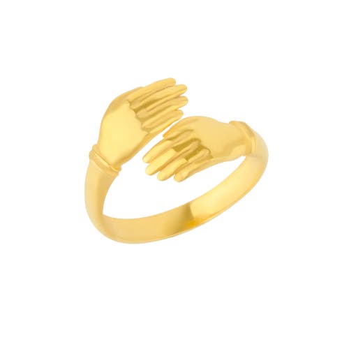 Spero London New Hug Ring With Hands Sterling Silver And Gold Plated In Gold