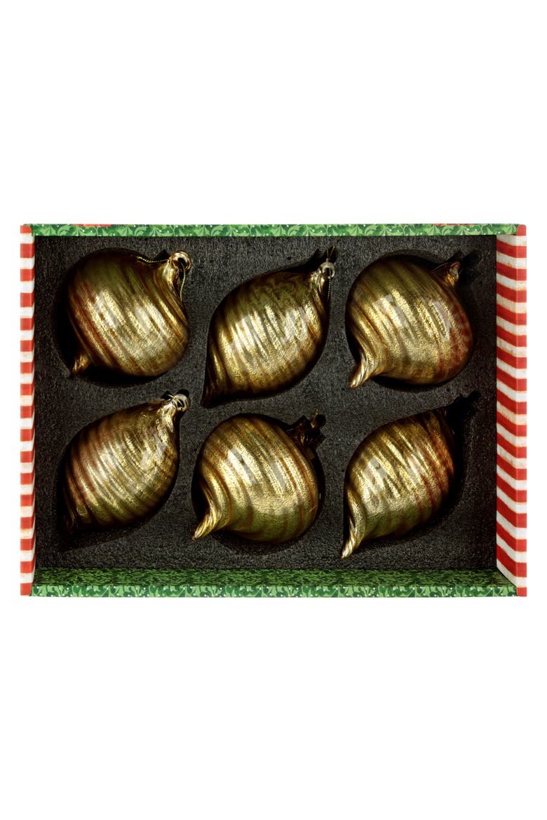 Gold Swirl Drop Ornament, Box of 6, Alternate, color, Amber