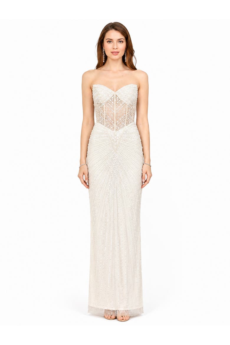 Beaded Faux-Wrap V-Neck Bridal Gown, Main, color, Ivory