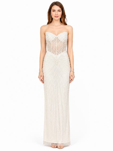 Beaded Faux-Wrap V-Neck Bridal Gown