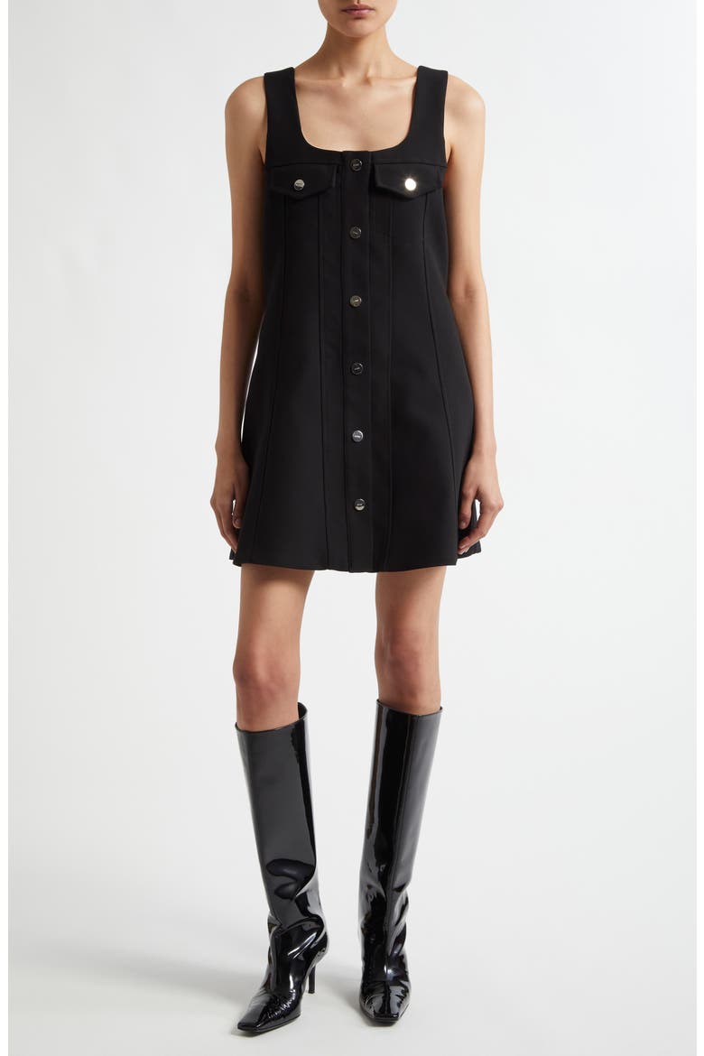 Snap Front Bonded Crepe Minidress, Main, color, BLACK