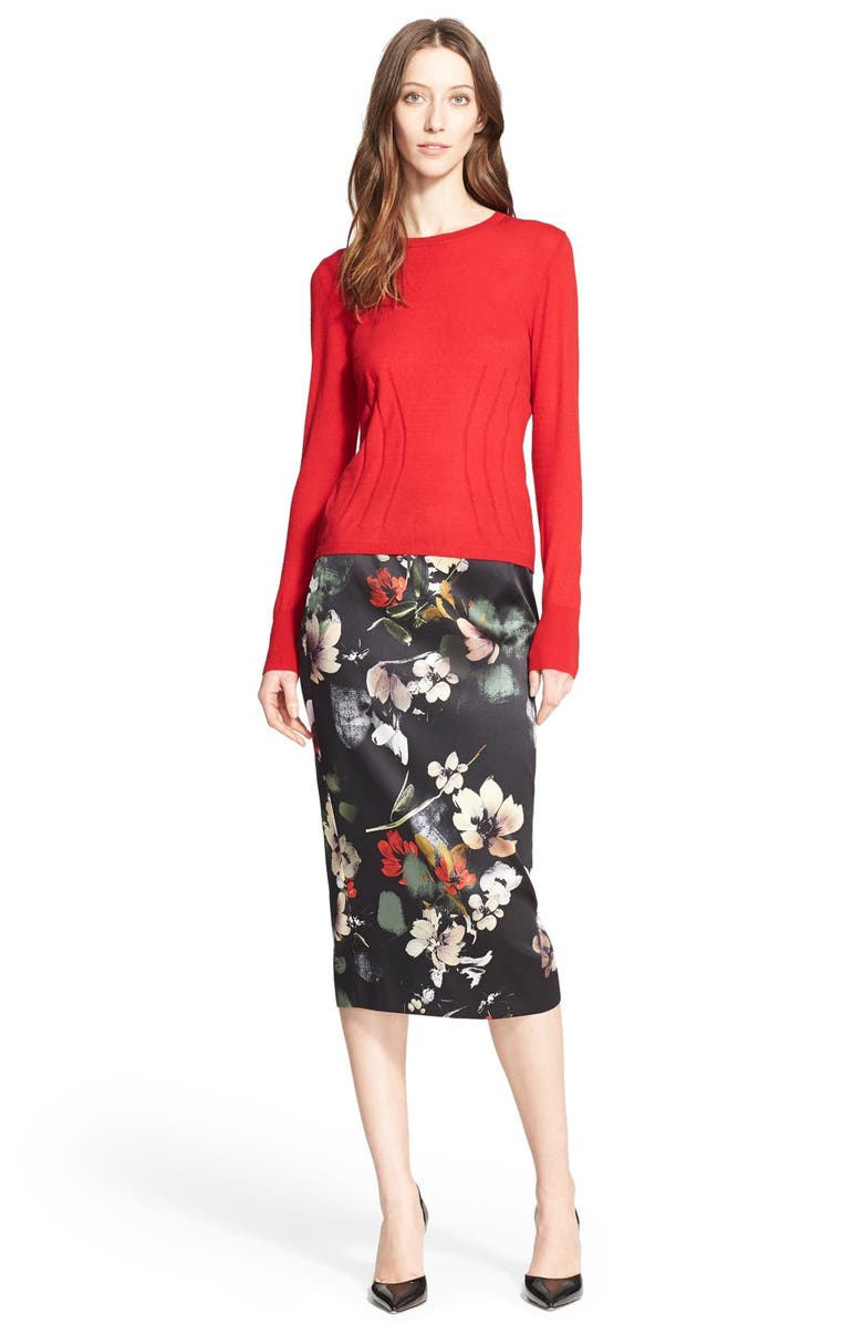 Nordstrom Signature and Caroline Issa Floral Print Stretch Satin Pencil Skirt, Alternate, color, 