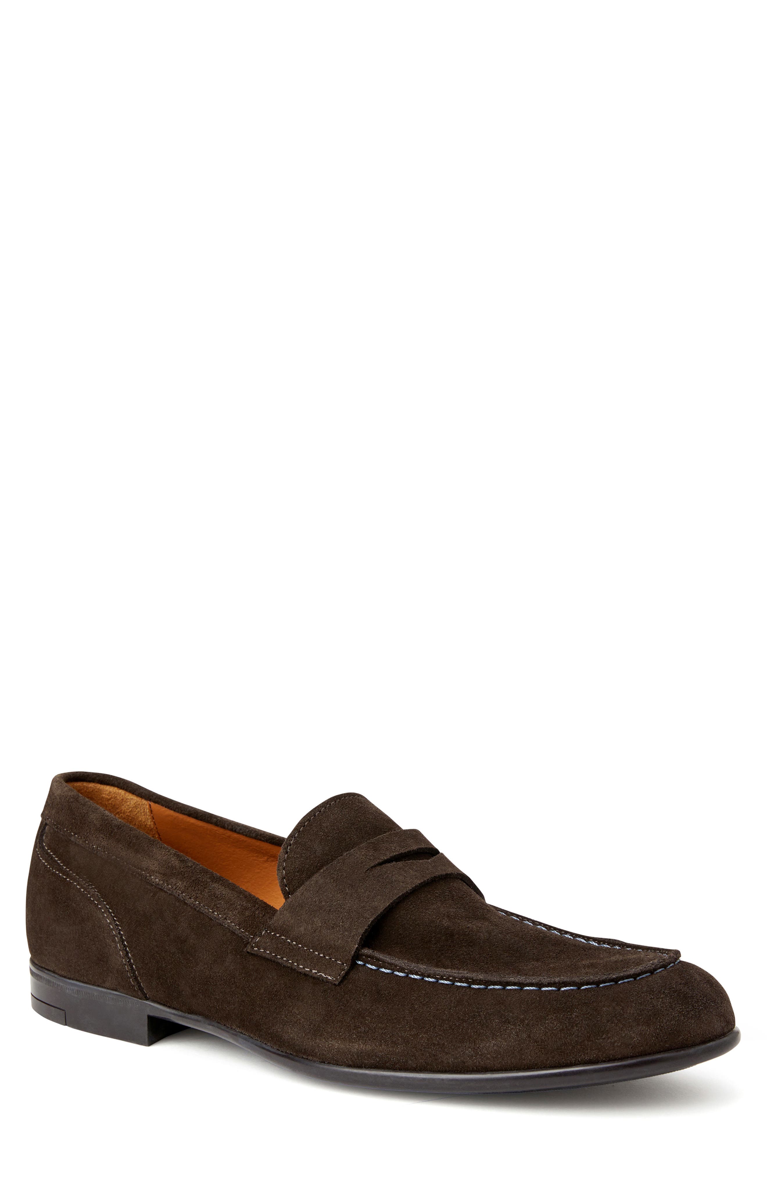 Silas Penny Loafer, Main, color, DARK BROWN SUEDE