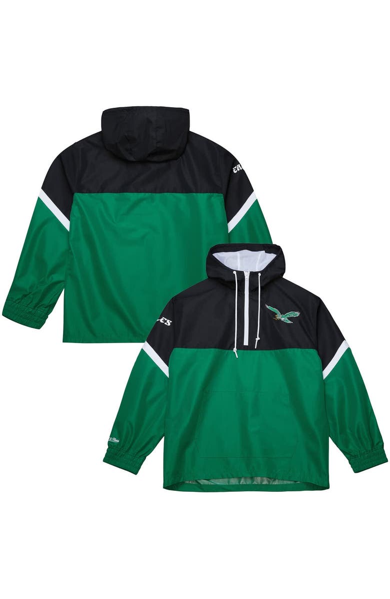 Mitchell & Ness Men's Mitchell & Ness Black/Green Philadelphia Eagles Tie Breaker Vintage Logo Lightweight Anorak Half-Zip Windbreaker, Main, color, Black