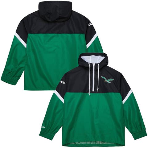 Men's Mitchell & Ness Black/Green Philadelphia Eagles Tie Breaker Vintage Logo Lightweight Anorak Half-Zip Windbreaker