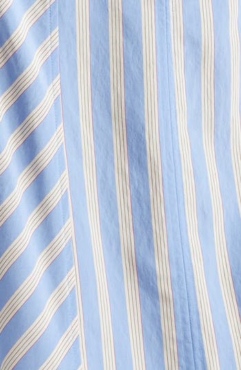 Stripe Puff Sleeve Cotton Blend Shirtdress