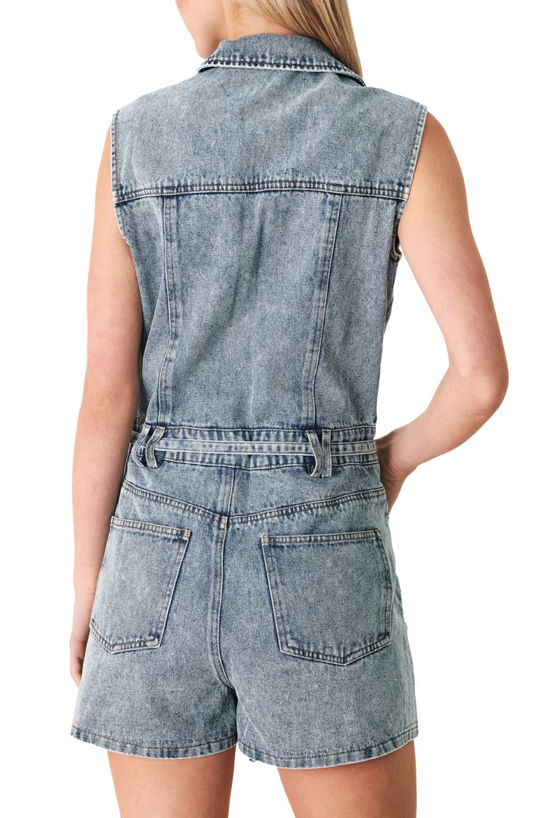 V-Neck Denim Romper, Alternate, color, LIGHT INDIGO