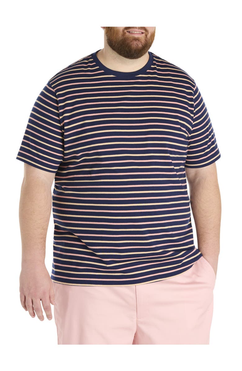 Harbor Bay by DXL Big & Tall Moisture-Wicking Striped T-Shirt, Main, color, Navy Multi