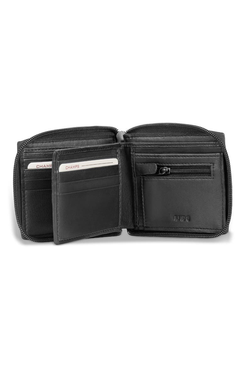 Leather Zip Around Wallet, Alternate, color, BLACK