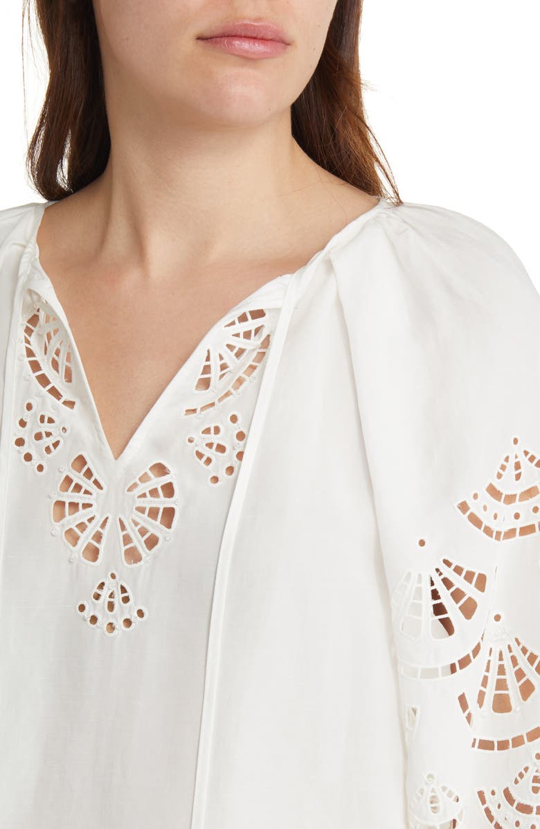 KOBI HALPERIN Simi Embellished Eyelet Peasant Blouse, Alternate, color,