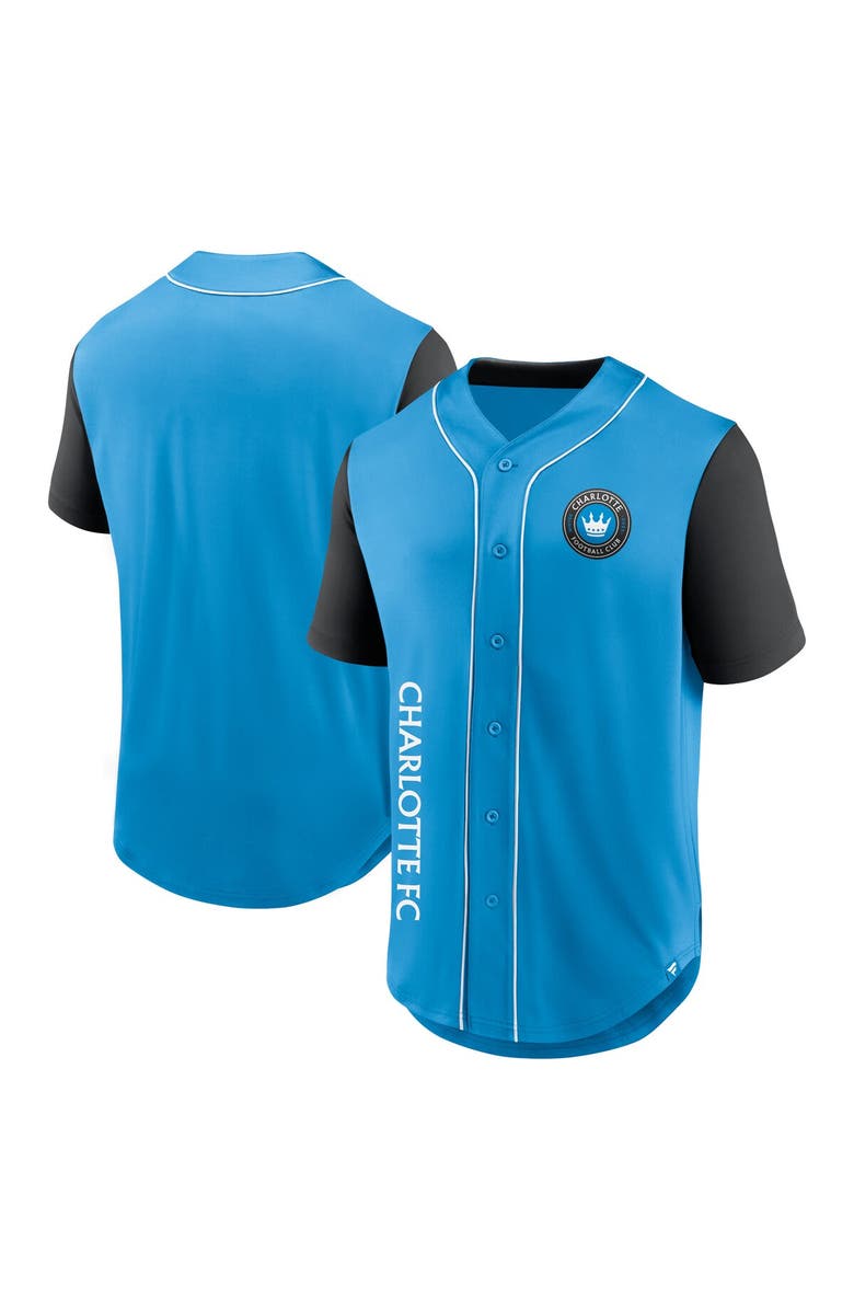 FANATICS Men's Fanatics Branded Blue Charlotte FC Balance Fashion Baseball Jersey, Main, color,