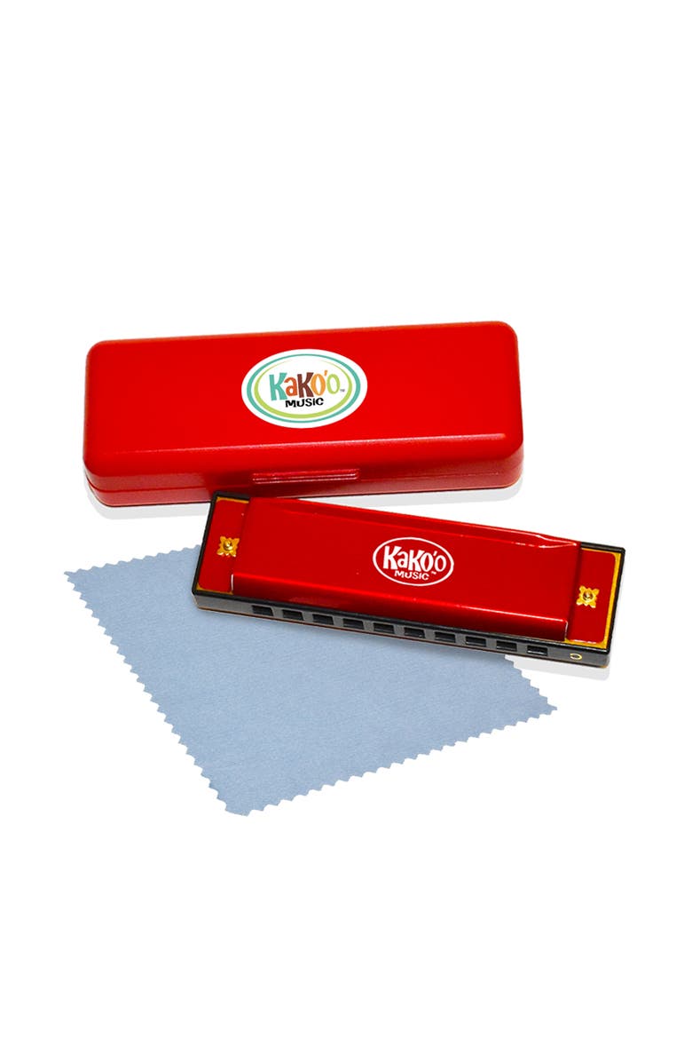 KaKo'o Music Classic Metal Harmonica Red 4 Inch Harmonica With Storage Case, Main, color, Multicolored
