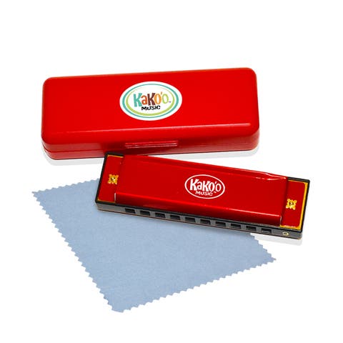 Classic Metal Harmonica Red 4 Inch Harmonica With Storage Case