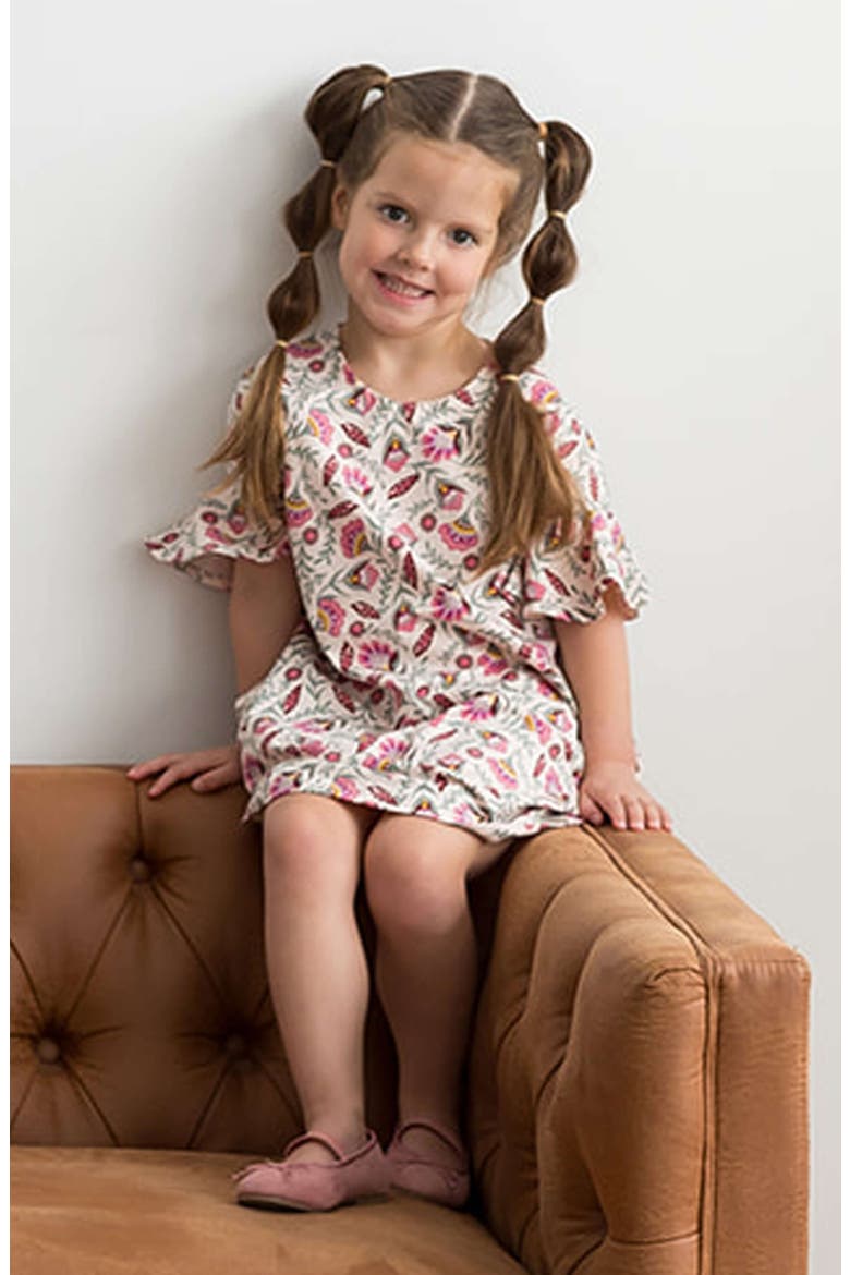 Organic Cotton Flutter Sleeve Cascade Dress, Alternate, color, Folk Floral