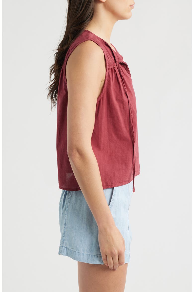 Lace Trim Tie Neck Sleeveless Top, Alternate, color, DARK CHERRY