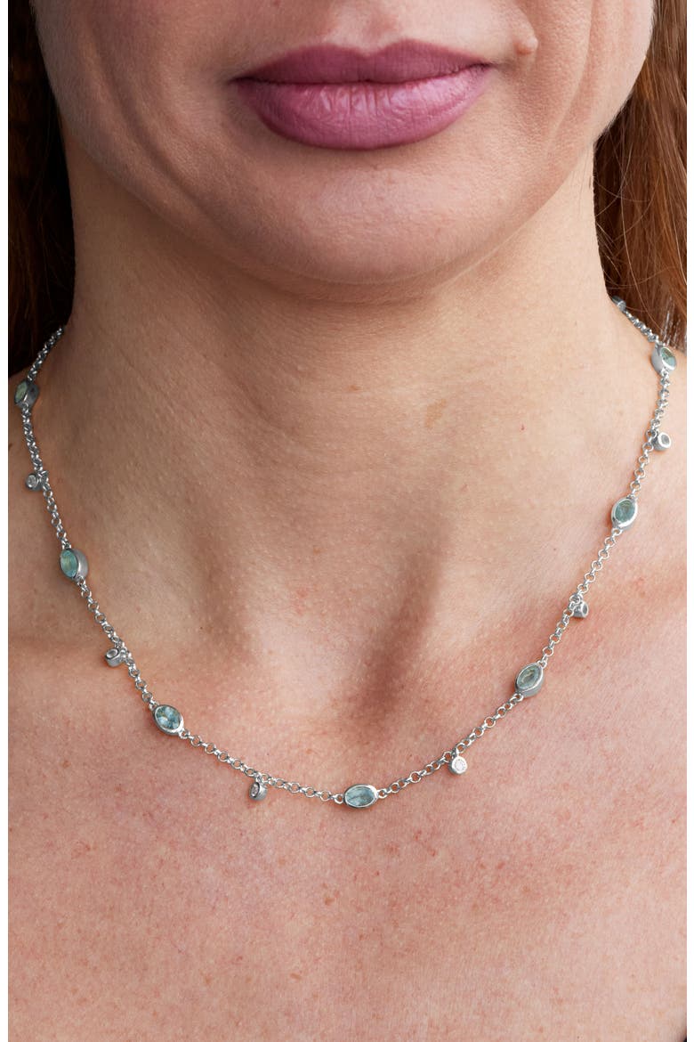 Aquamarine Station Chain Necklace, Alternate, color, WHITE