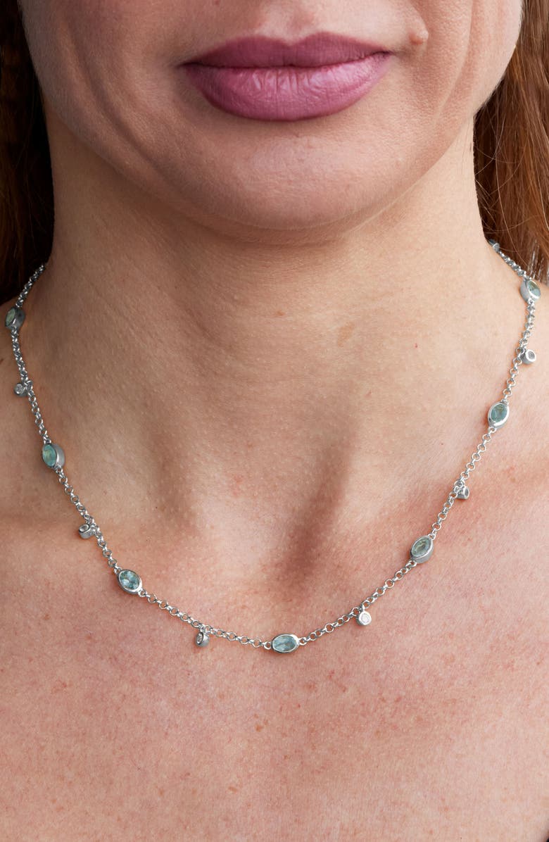 SAVVY CIE JEWELS Aquamarine Station Chain Necklace, Alternate, color, 