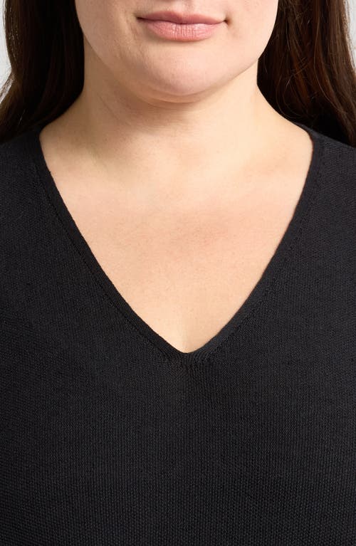 Eileen Fisher Organic Linen & Organic Cotton V-neck Sweater In Black