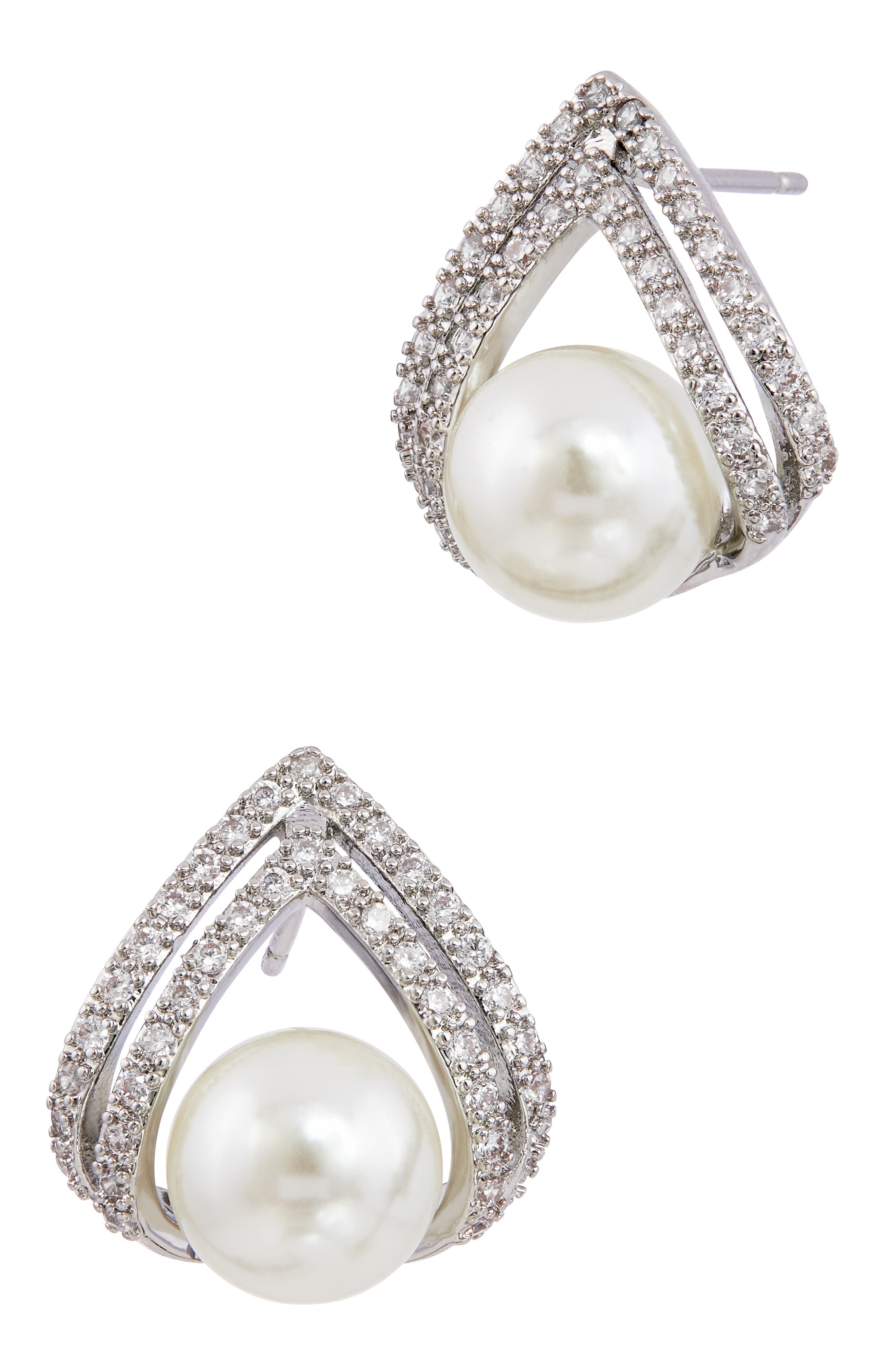 SAVVY CIE JEWELS Cubic Zirconia & Faux Pearl Stud Earrings