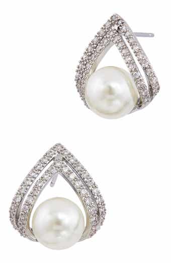 SAVVY CIE JEWELS Cubic Zirconia & Faux Pearl Stud Earrings
