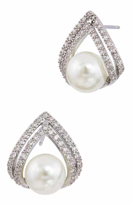 SAVVY CIE JEWELS Cubic Zirconia & Faux Pearl Stud Earrings