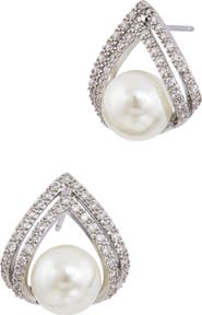 SAVVY CIE JEWELS Cubic Zirconia & Faux Pearl Stud Earrings